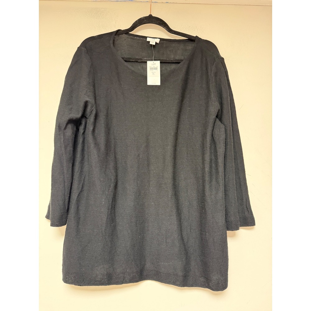 J. Jill Black Linen Blend Long Sleeve Tunic Sweater Crew Neck XL 148231‎